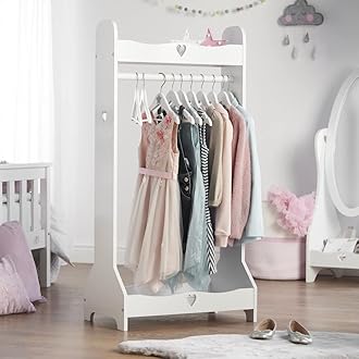 Haus Projekt Kids Clothes Rail (Age 3-8yrs), Dress Up White Kids Wardrobe for Bedroom, Hand Made Childrens Dressing up Rail with Storage, Girls and Boys Gift, Children Bedroom Furniture