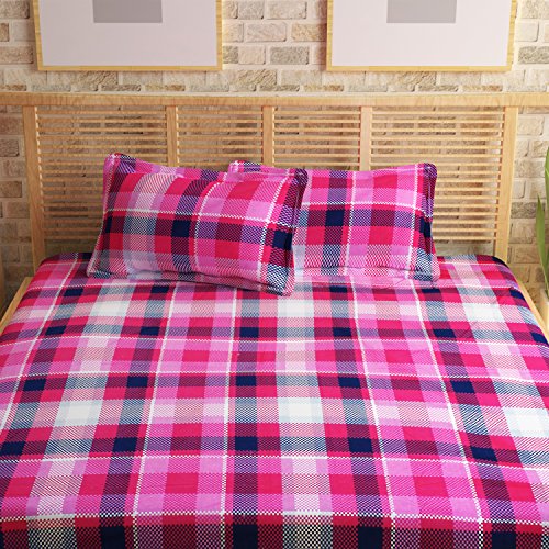 Image of Story@Home Checks Print 100% Cotton Magic Collection Bedsheet for Double Beds with 2 Pillow Covers, Pink कपास डबल बेडशीट