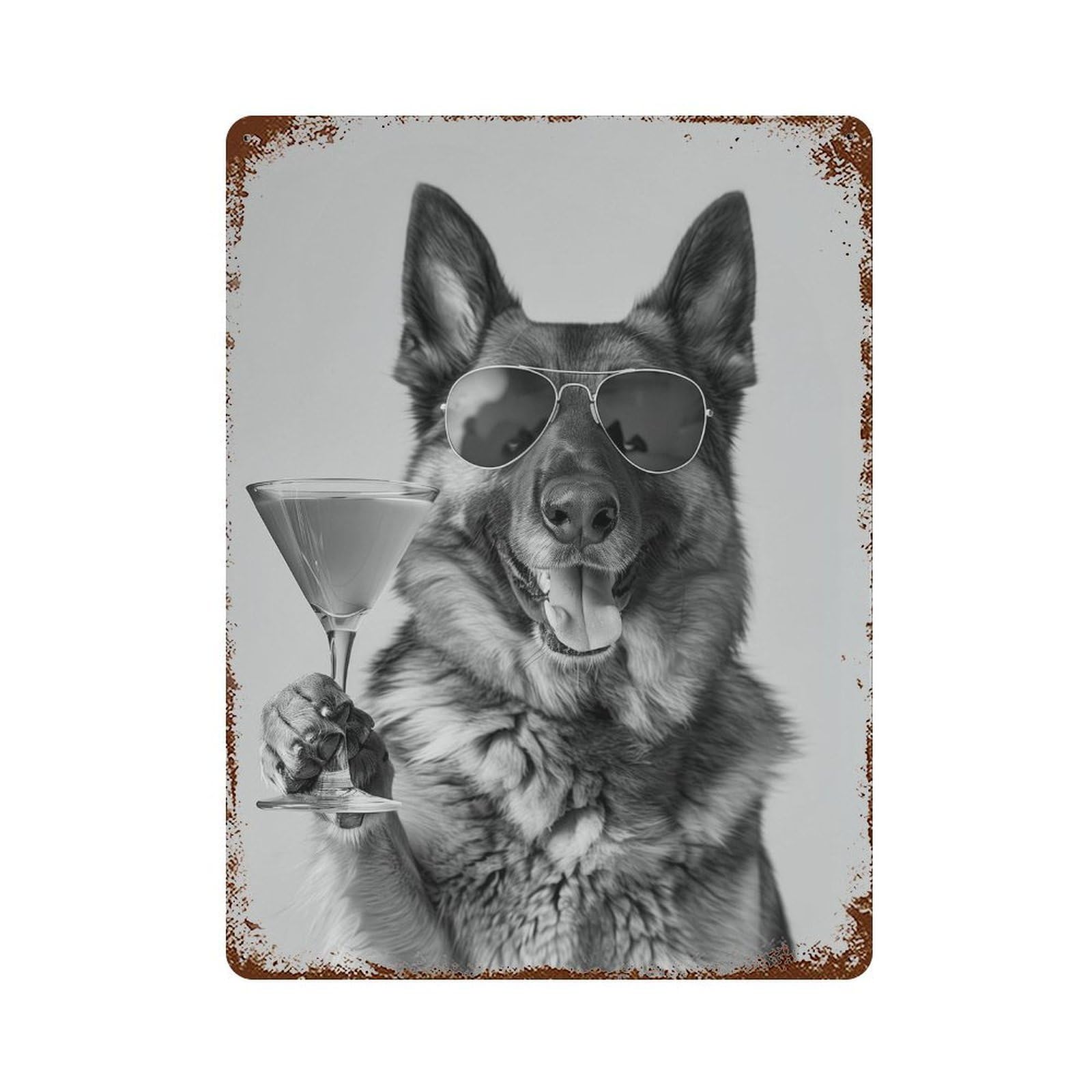 xiaoxiaoshen German Shepherd Cocktail Print Wall Decor Art Metal Tin Poster Modern Home Decor Art Home Bar Shop Decorations Vintage Sign 40x30cm
