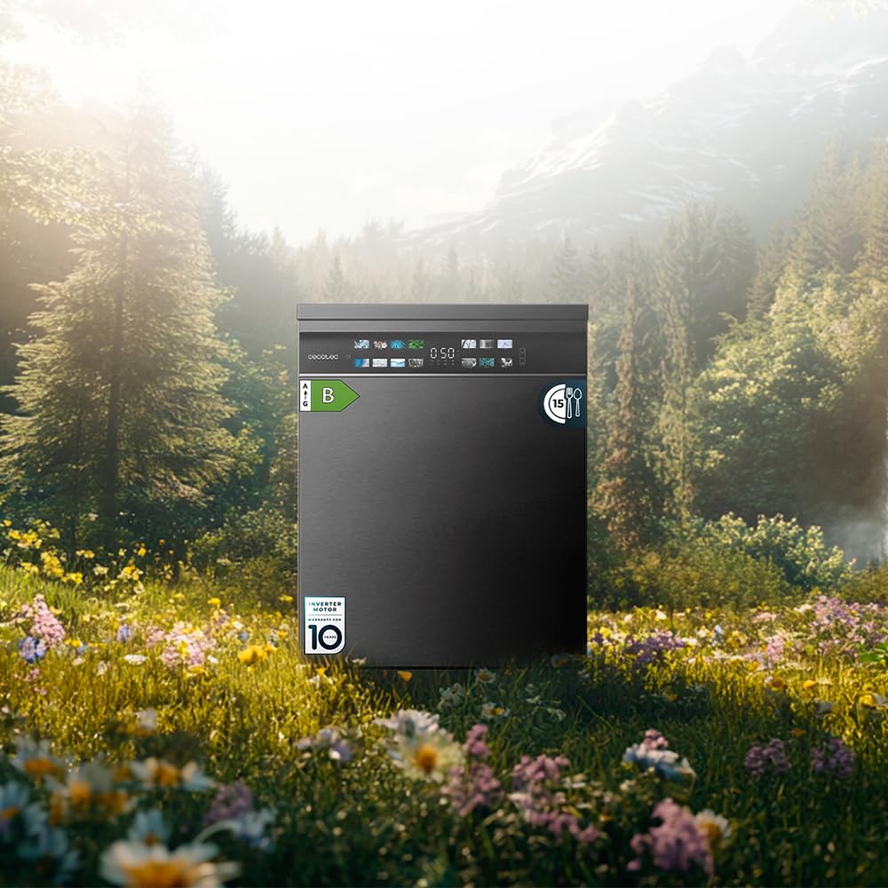 Cecotec Lavastoviglie 60 cm Bolero Aguazero 6800 Dark A, 14 posate, Basso consumo, Motore inverter plus duo, 8 programmi, Lavaggio automatico, Pulizia a vapore, Pulizia interna e mezzo carico