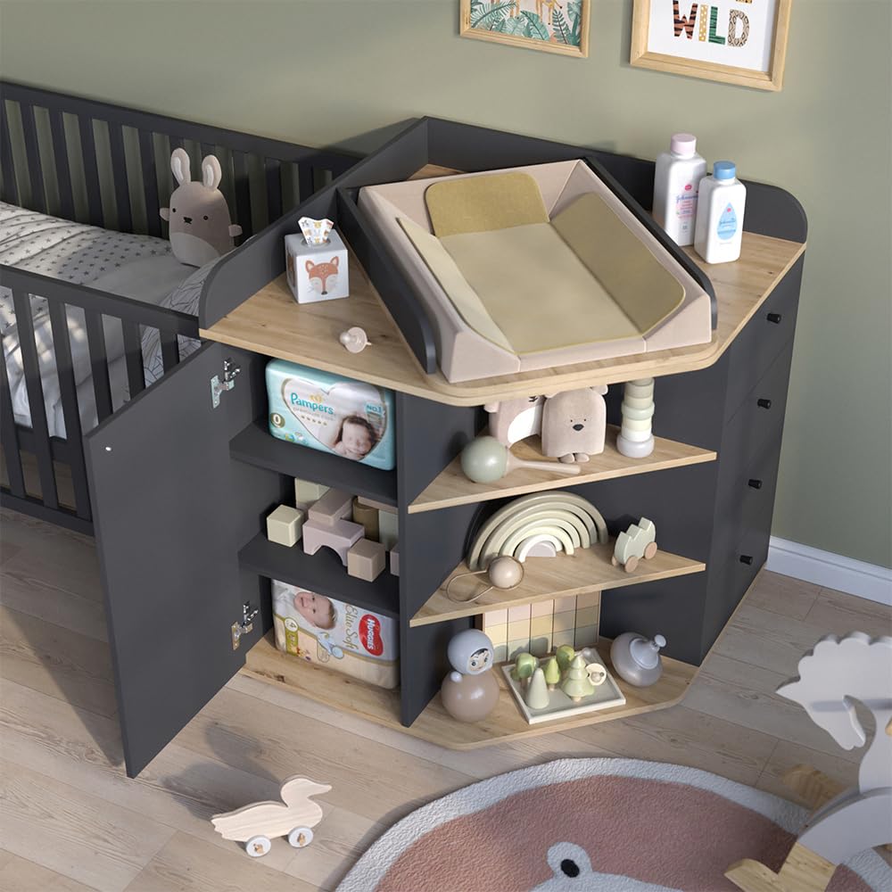 Vicco Przewijak dla dziecka "Aria", Antracyt, 85 x 90 cm | z półkami i 4 szufladami, convient comme table à langer pour bébés et tout-petits