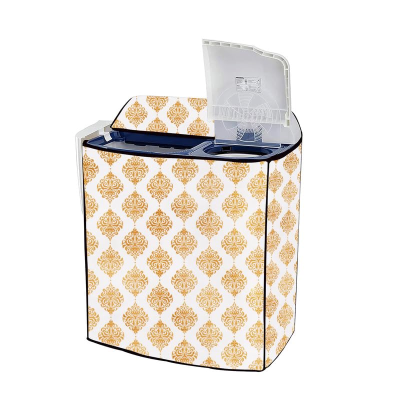 Image of PVC Printed Semi Automatic Washing Machine Cover Compatible For Samsung, Lg, Whirlpool 6Kg, 6.2Kg, 6.5Kg, 7Kg, 7.2Kg, 7.5Kg, 8kg, 8.5kg | Waterproof & Dustproof Cover, Dmass Gold.