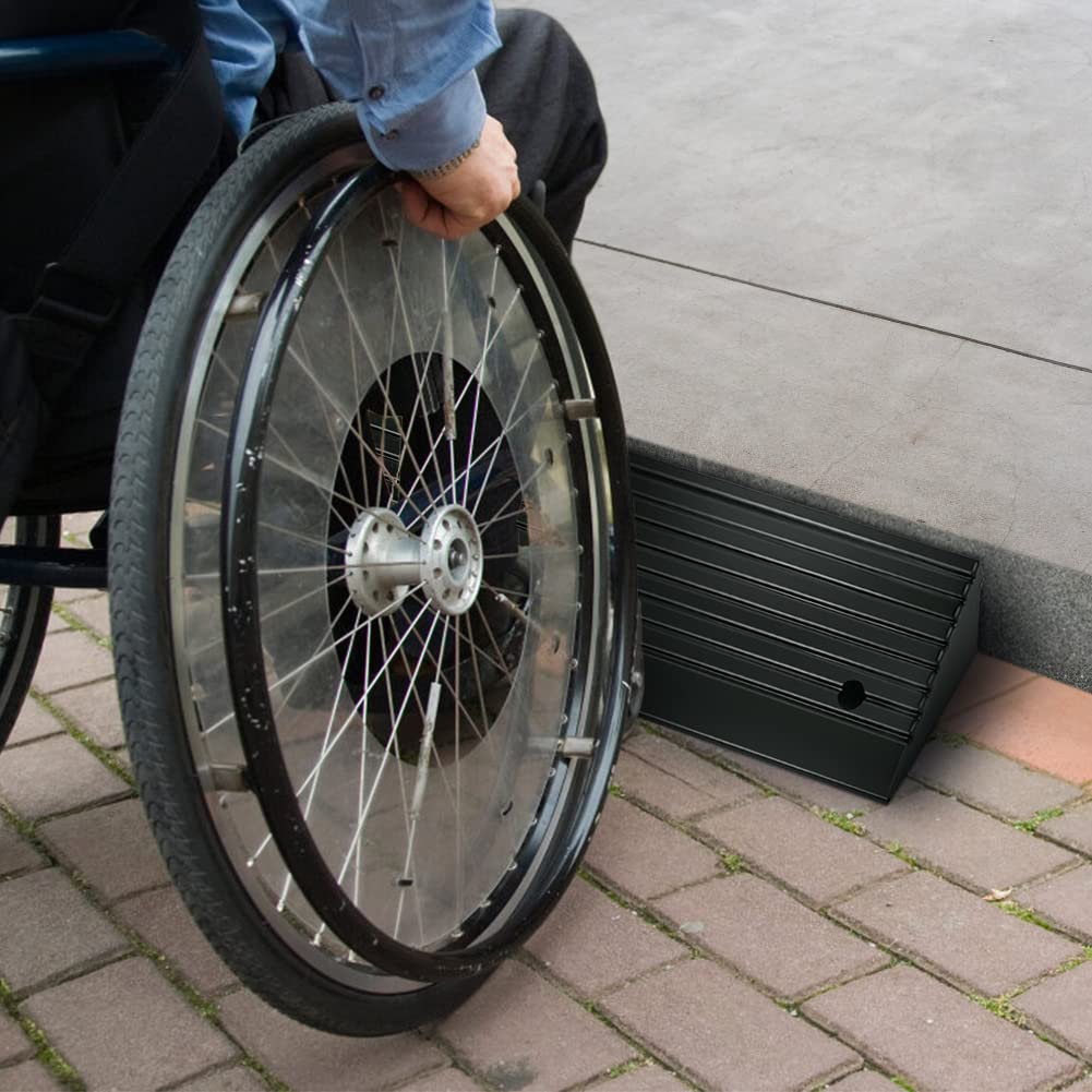 Dioche Rampa de umbral de Movilidad, 2 rampas de Goma con amortiguación Silla de Ruedas de Moto, 19,17 x 9,45 x 3,94 Pulgadas