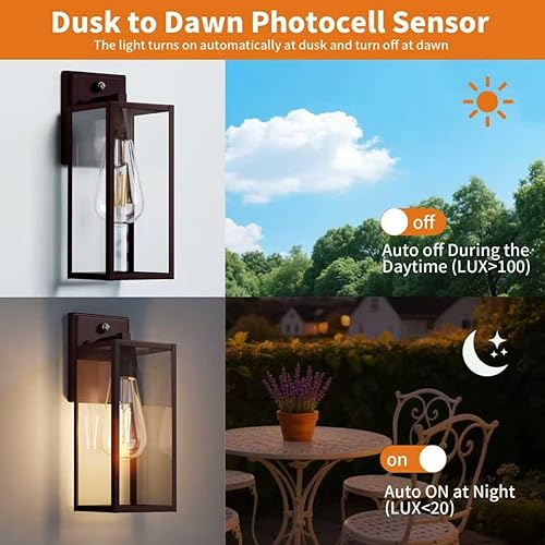Miniatura 17 de Paquete de 2 accesorios de iluminación exterior del atardecer al amanecer, luces de porche delantero exterior con sensor para casa, lámpara