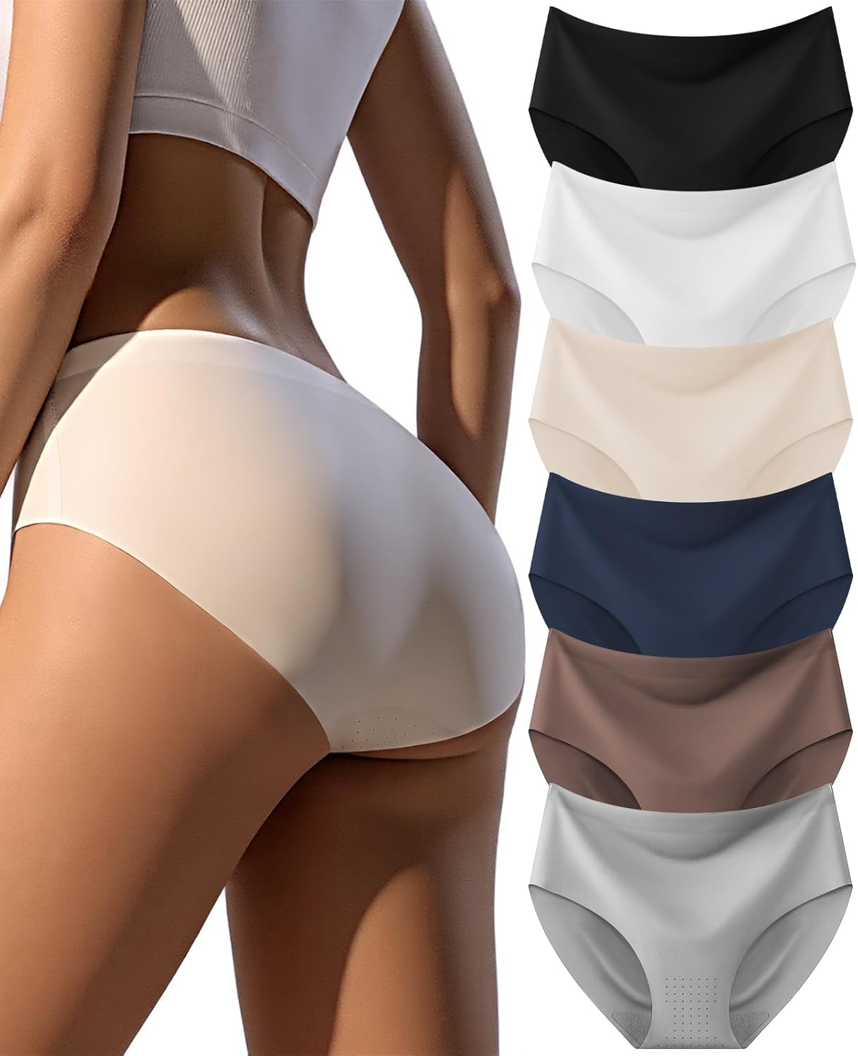 Womens Underwear Seamless Hipster Panties Breathable No Show Full Coverage Briefs Invisible Stretch Bikini 6 Pack