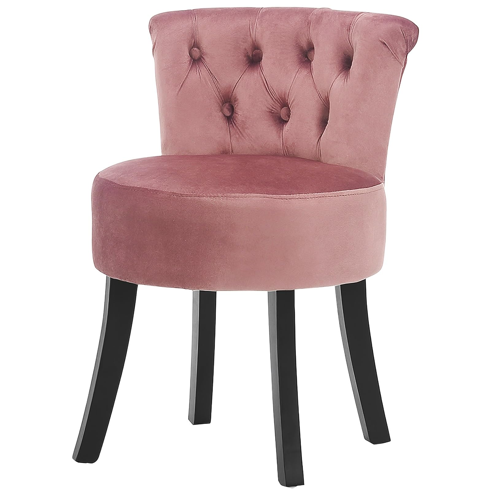 Warmiehomy Dressing Table Chair with High Backrest and Wooden Legs, Comfy Velvet Makeup Vanity Stool for Bedroom Dressing Table, Living Room, Entryway, Pink