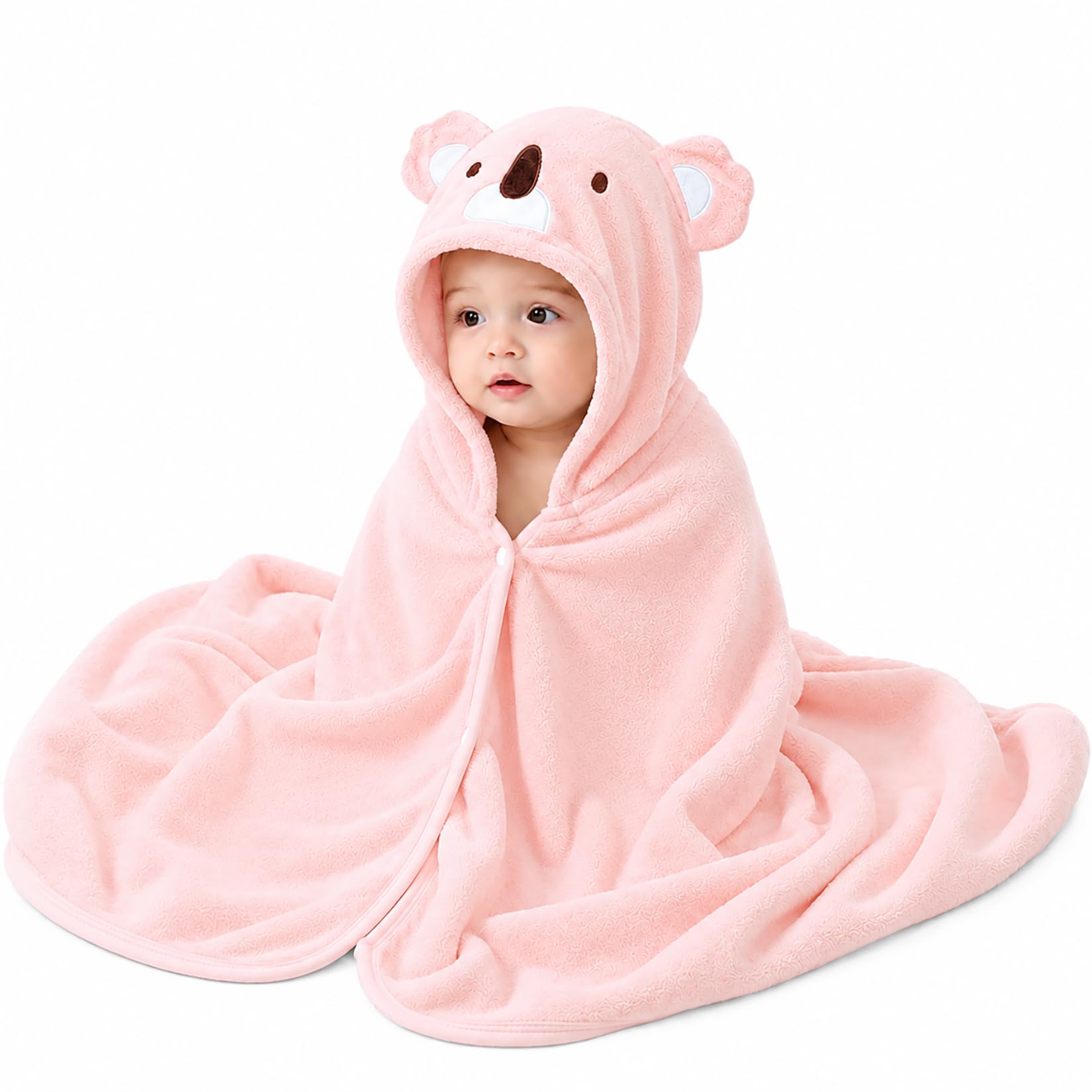 ROMASA Serviette de bain à capuche pour bébé ultra douce et absorbante pour tout-petits, couverture de nouveau-né, cadeau de douche (koala rose)