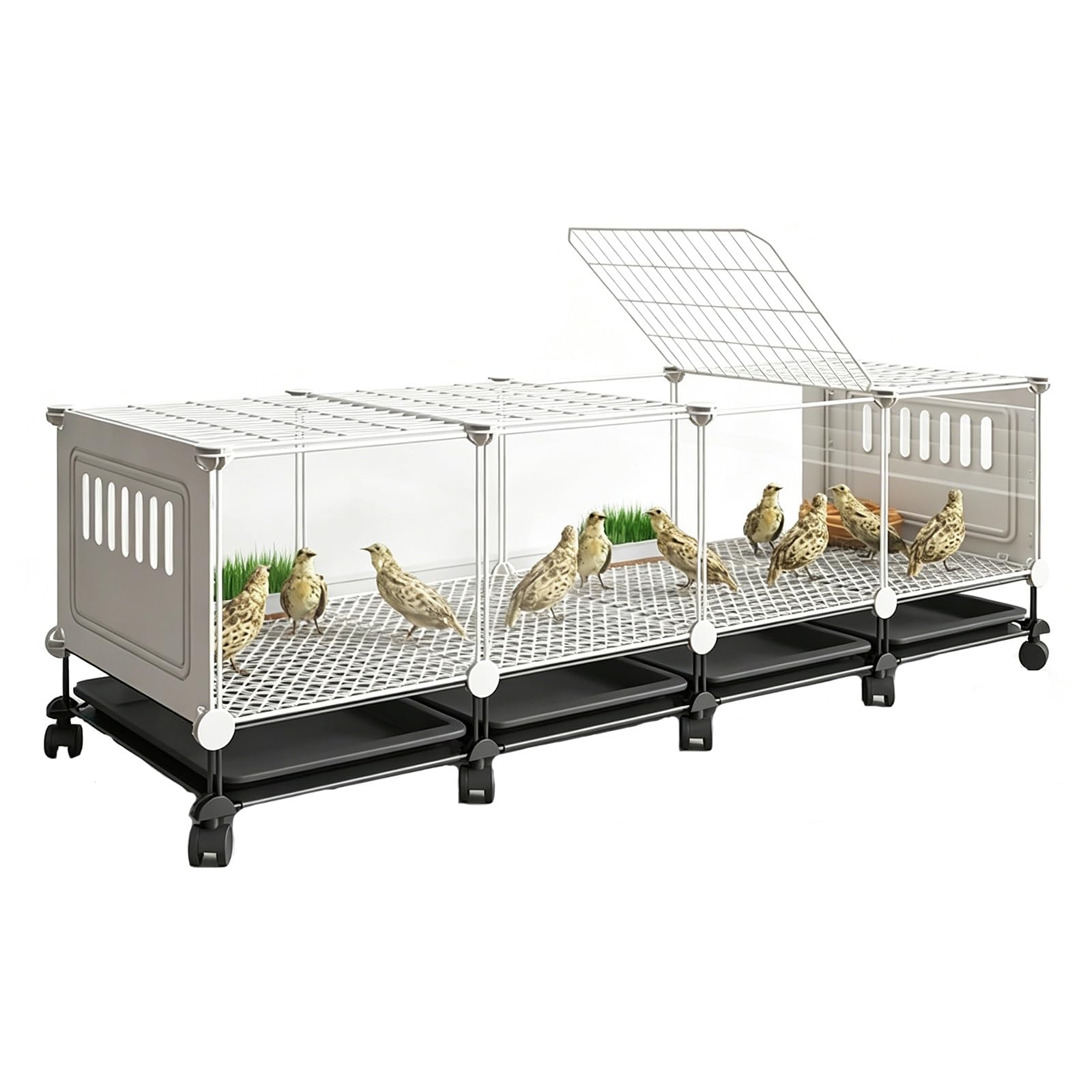 Home Chicken Coops HD Transparent Rudin Chicken Cage 360° Rotating Casters Pull-out Bottom Tray Indoor Quail Cage Skylight Design For Raising Multiple Pets(White,148x47x54cm)