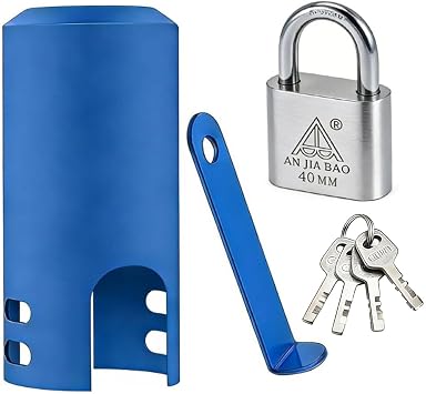 Outdoor faucet lock, hose connector, metal construction, suitable for garden faucets, hose connectors, and water pipes; faucet lock to prevent water theft blue with padlock