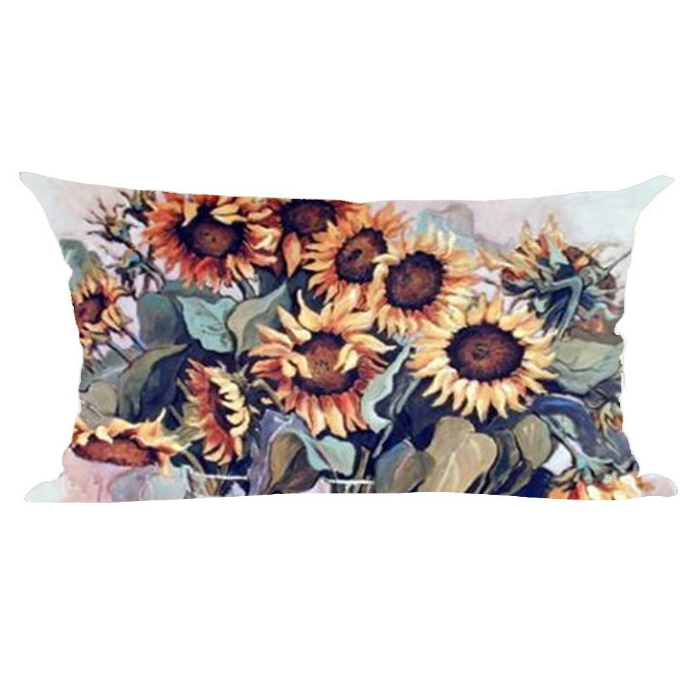 Ramirar Ink Oil Painting Watercolor Colorful Orange Sunflowers Summer Decorative Lumbar Throw Pillow Cover Case Home Living Room Bed Sofa Car Cotton Linen Rectangular 12 x 20 Inch-image-13