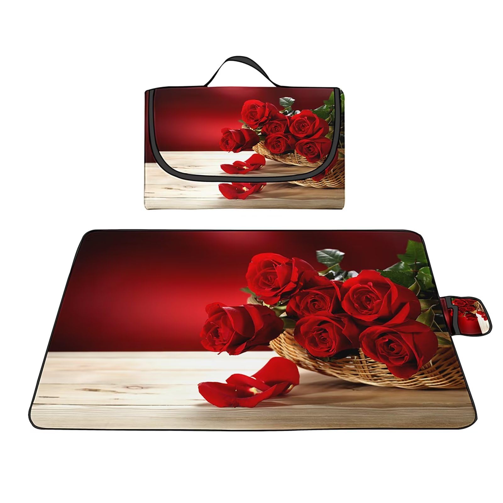 Couverture Pique-Nique 100x150cm,Rose rouge Grand Nappe Pique Nique Impermeable Lavable Tapis Picnic avec Poignée,Pliable Picnic Blanket Tapis de Plage Polyvalent pour Barbecue,Pique,Randonnée,Voyages
