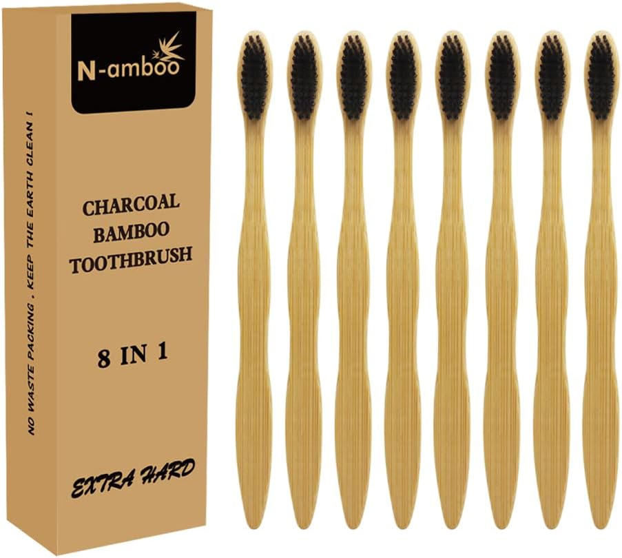Escova de Dente Extra Dura Bamoo com 8 Peças em Embalagem Ecológica e Cerdas Firmes