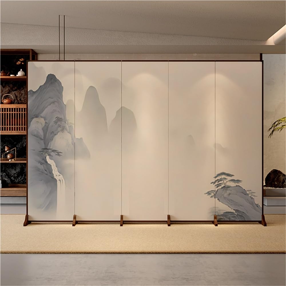 Biombo Separador de Espacios Mampara de Suelo Sencilla con diseño Paisaje for el hogar, Sala Estar, Porche, Oficina, decoración Fondo, Pared, Plegable Divisor de Habitacion