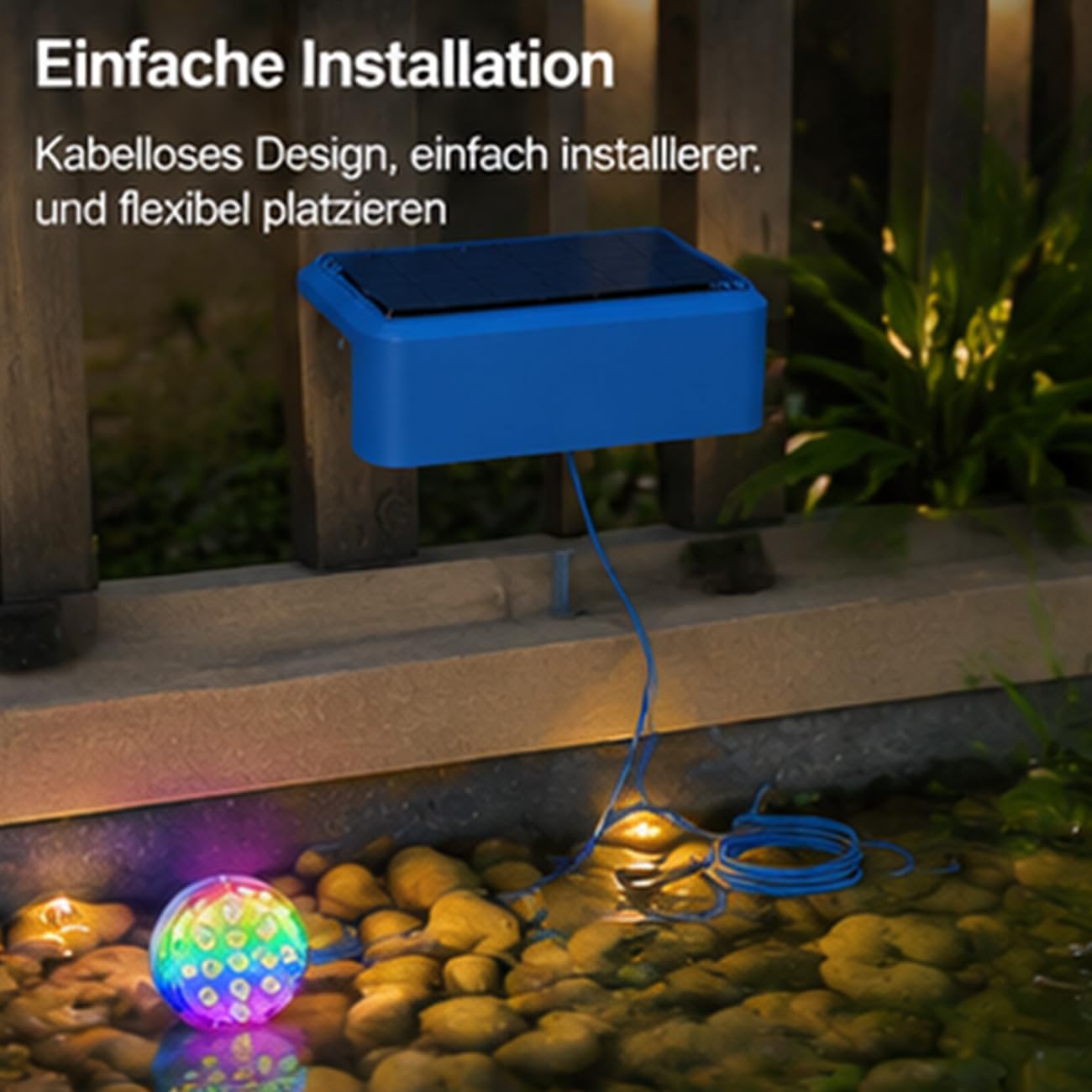 MEIION Solar RGB Gartenleuchte mit Fernbedienung, IP68 Wasserdicht, 13 LEDs, Solar Pool Licht für Außen, Teich, Terrasse, Balkon, Farbwechsel, 8+ Stunden Leuchtdauer, 1800mAh Akku