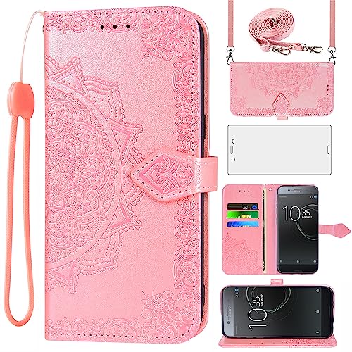 Asuwish Coque pour Sony Xperia XZ Premium G8141 avec Verre Trempé Protecteur D'écran Rabat Support Cuir Porte Carte Portefeuille Mandala Étui ZX Housse...