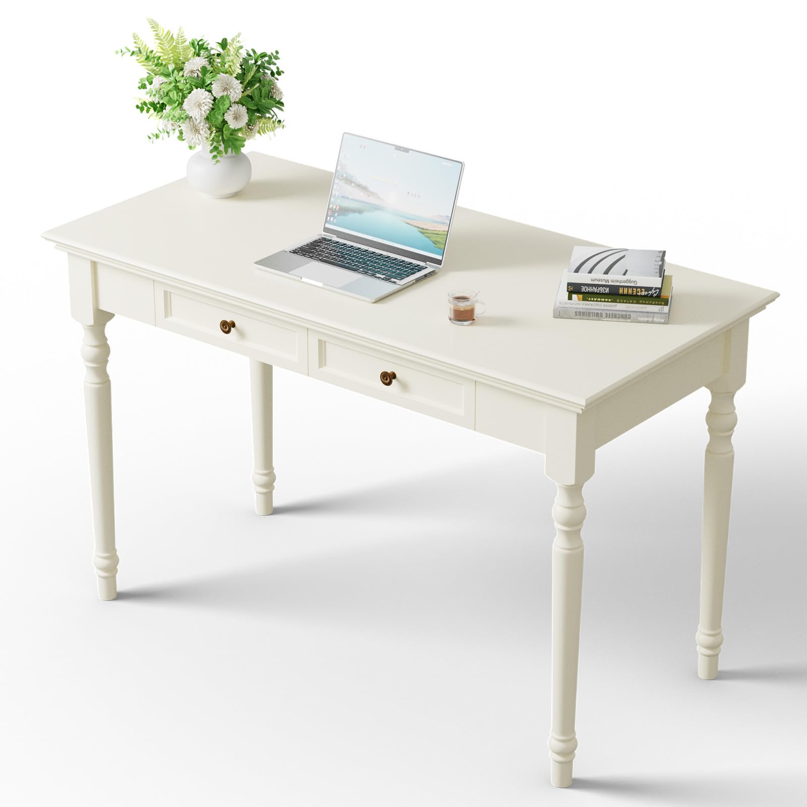 ADORZ Weißer Schreibtisch mit Schubladen, 120 cm | Home-Office-Schreibtische aus Massivholz, Schreibtisch für Heimbüro, Arbeitszimmer oder Schlafzimmer
