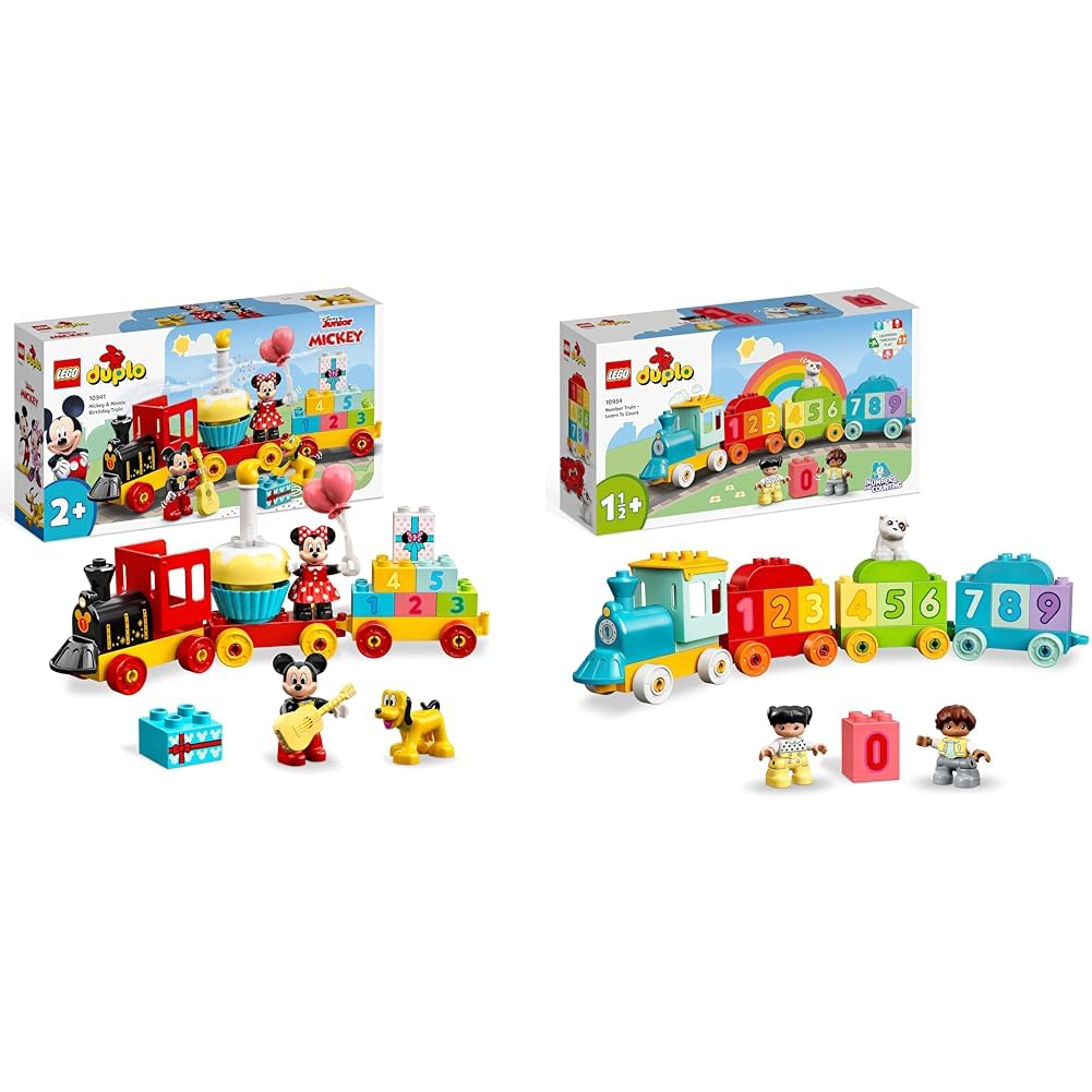 LEGO DUPLO Disney Il Treno del Compleanno di Topolino e Minnie, Giocattolo con Personaggi & Treno dei Numeri, Giochi Educativi con Cane