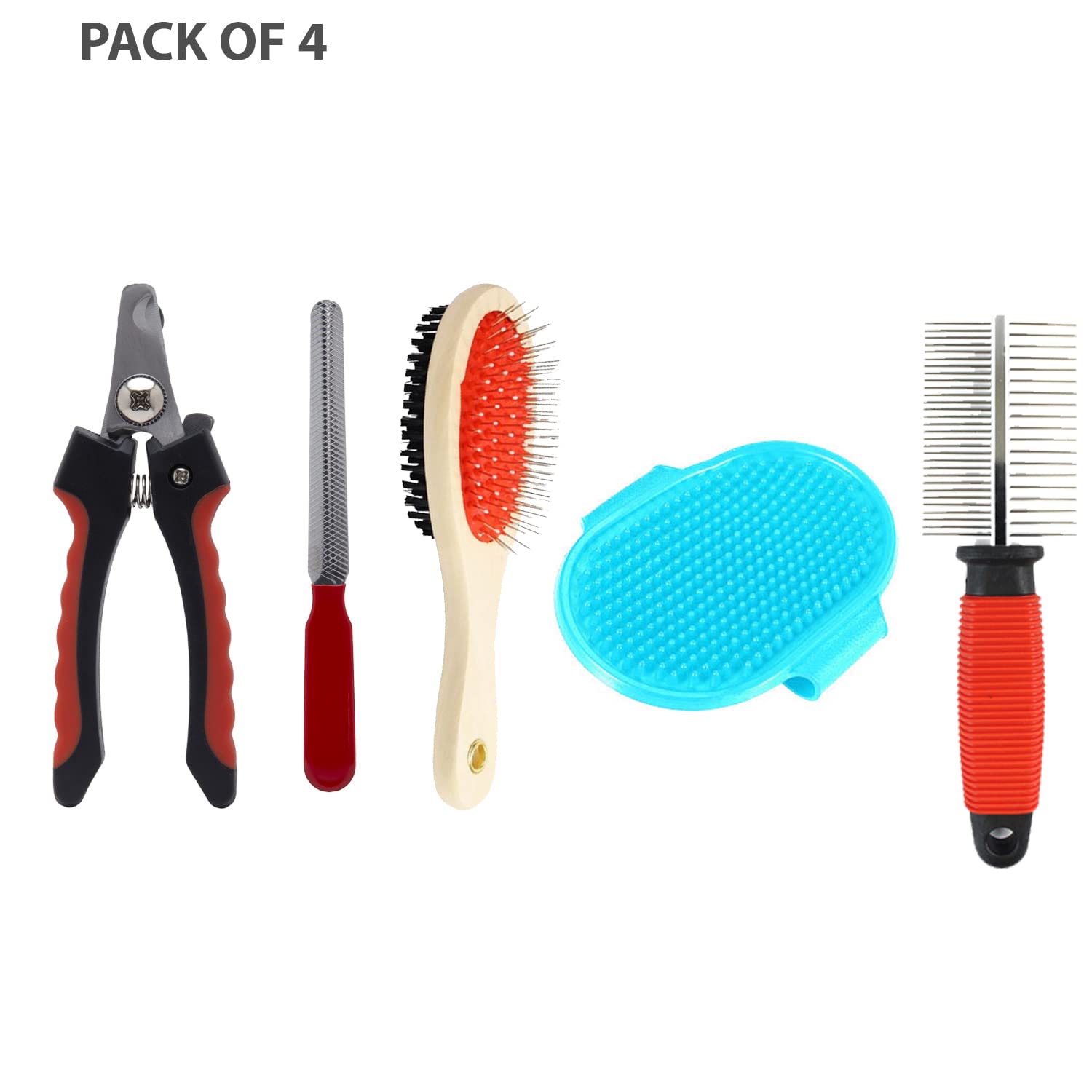 Emily Pets Grooming Kit Pet Comb Pet Grooming Bursh Pet Comb Double-Sided Pet Nail Clipper (Pack of 4)
