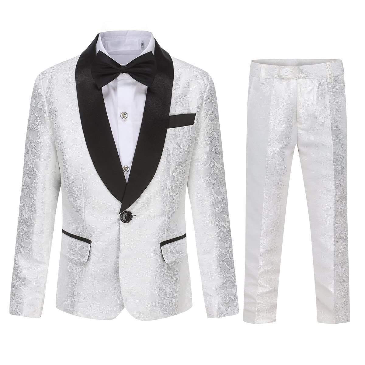 SWOTGdoby Boys Suit Formal Tuexdo Golden Jacquard Slim Fit 2 Pieces Suit Set Jacket Pants for Wedding Prom Party