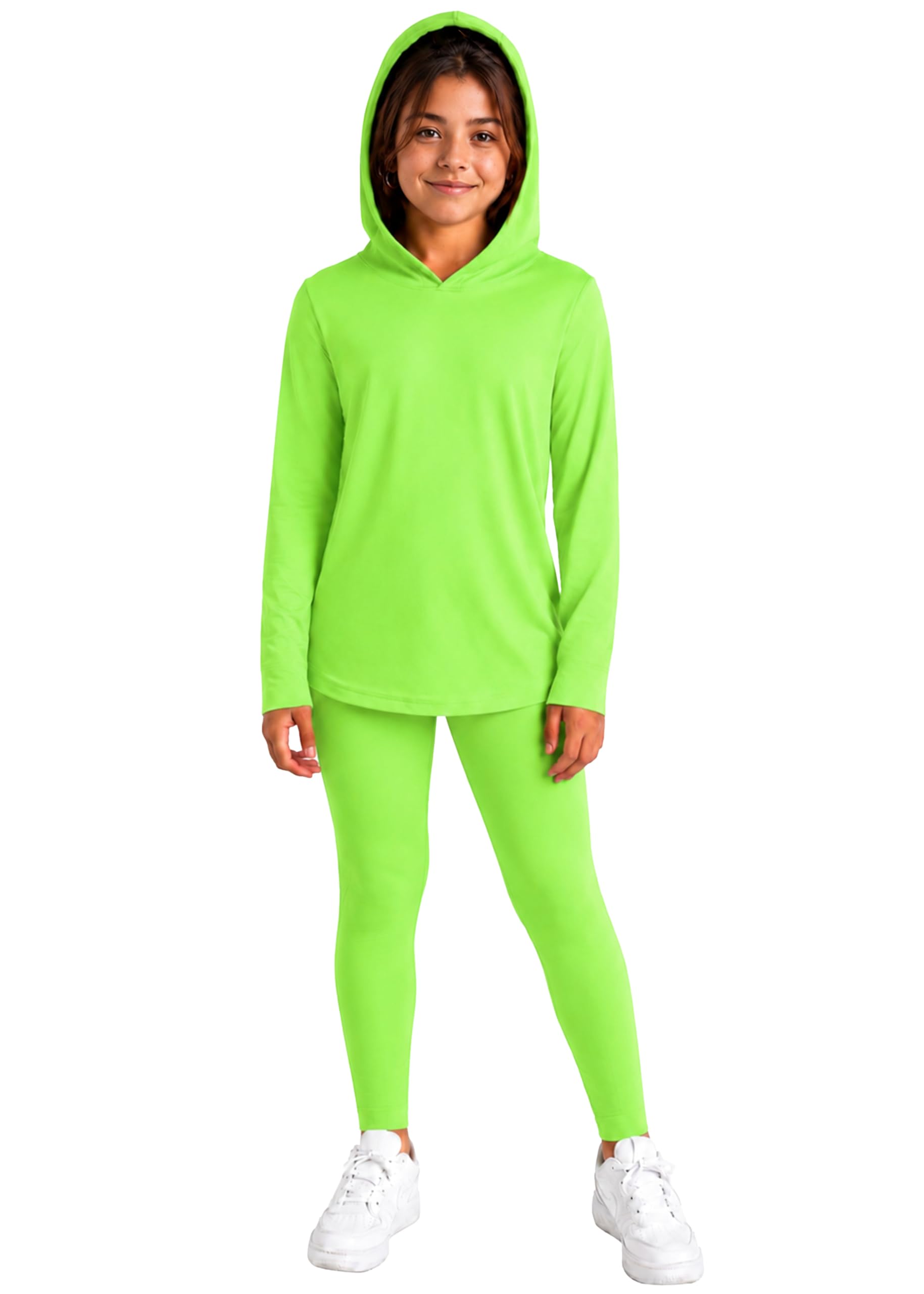 STRETCH IS COMFORT Girls 2 Piece Hoodie Short Sleeve Long Sleeve Crew Neck Top and Leggings Set Kids Thermals Underwear Set