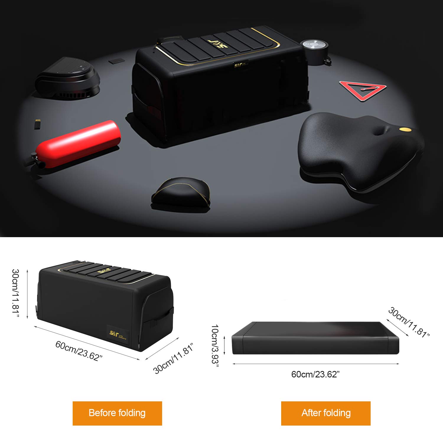 Nuovo Organizer per Bagagliaio Auto di Alta qualità, Multitasche, Pieghevole, 3 Volte, in Tessuto Oxford 1680D, per SUV, Camion e Auto (Nero, 60 l)