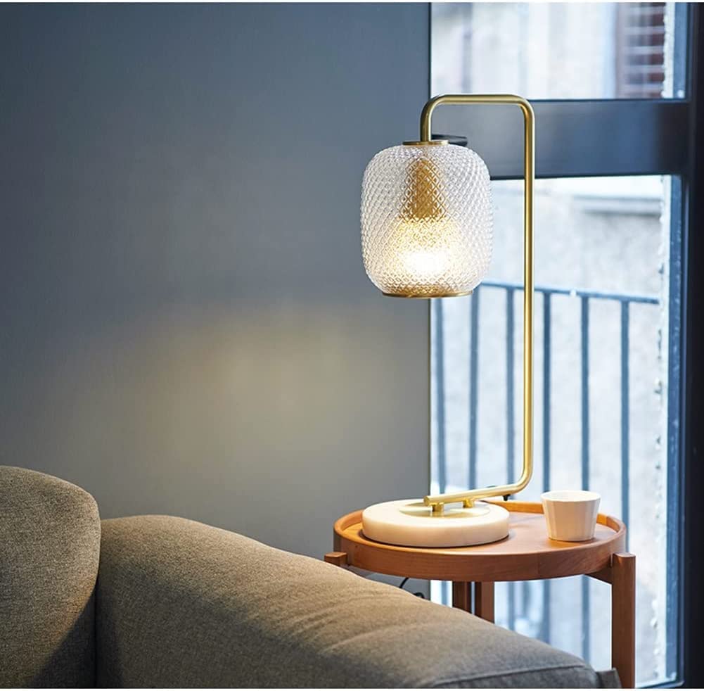 Lampa stołowa, lampka nocna, nowoczesna lampka nocna ze szklanym kloszem i marmurową podstawą Lampa nocna E27 Boczna lampa stołowa do salonu i sypialni Łatwy w montażu/zestaw 1 ()