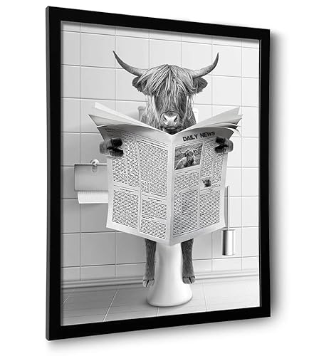 Framed Bathroom Decor, Highland Cow Wall Art in Picture Frame,