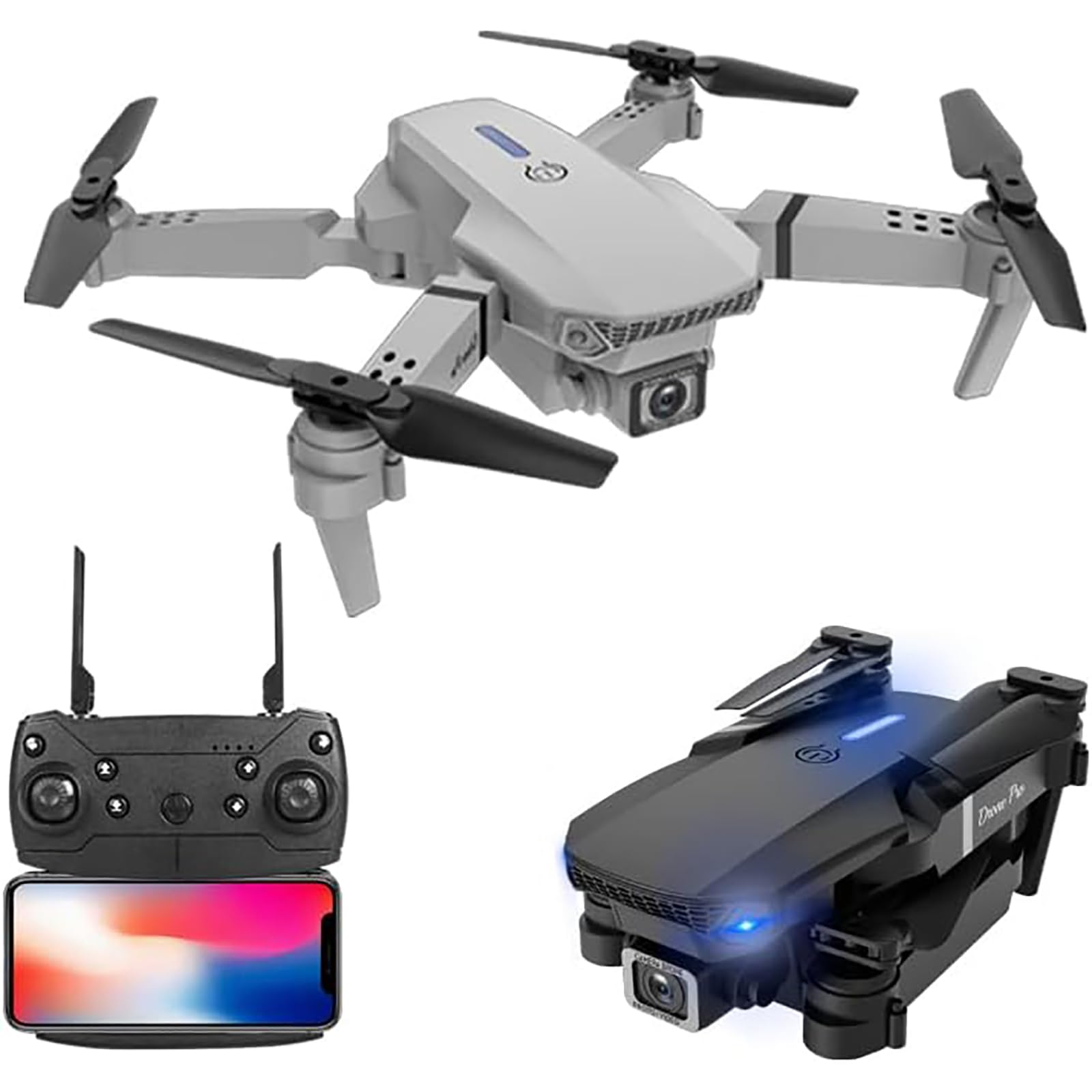 E88 Pro Drone con cámara 4k HD para adultos y niños, FPV vídeo en directo RC Quadcopter para principiantes, plegable RC Quadcopter Helicóptero Niños Juguetes, 3 baterías
