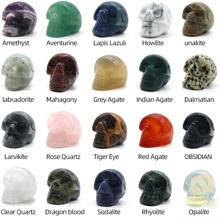 Miniatura 3 de LE SKY 6 piezas de decoración de piedra natural con forma de calavera, sin agujero, curación, reiki, energía, cuarzo, cristal, palmera, estatua