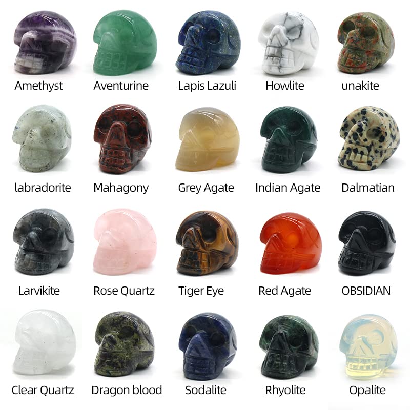 LE SKY 6 Pcs Natural Stone Decorations Skull Shape No Hole Healing Reiki Energy Quartz Crystal Palm Gemstones Statue Charms for Home Office Table Ornament Artwork