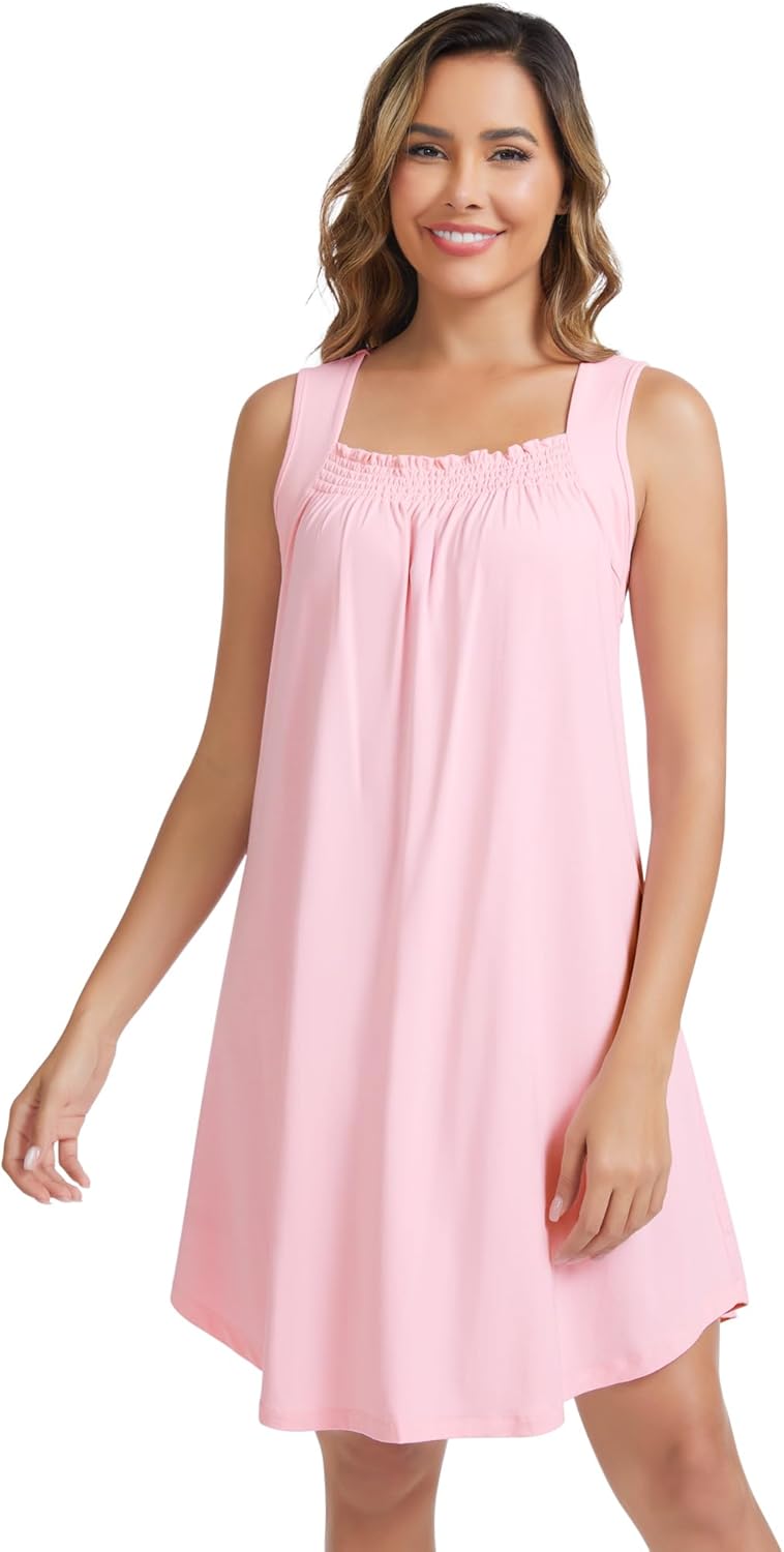 NACHILA Nightgowns for Women-Viscose Made from Bamboo, Soft Sleepshirts Sleeveless Sleepwear Cooling Nightdress S-XL