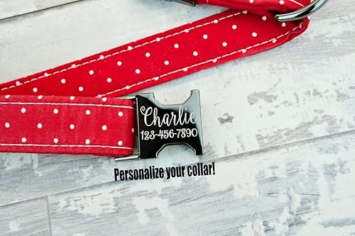 Miniatura 5 de Red polka dot Dog Collar w/metal buckle or plastic | HAND MADE | Custom Engraved Personalized Collar | 1 inch wide | designer collars