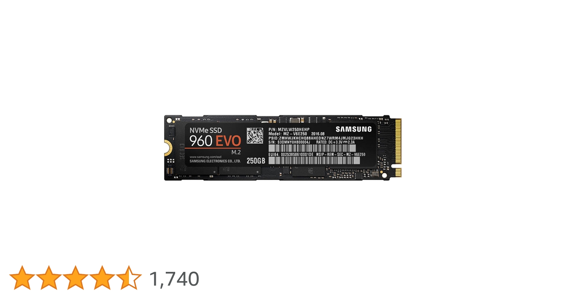 Samsung 960 Evo 250GB Internal Solid State Drive (MZ-V6E250BW) Samsung 960 Evo 250GB Internal Solid State Drive (MZ-V6E250BW)