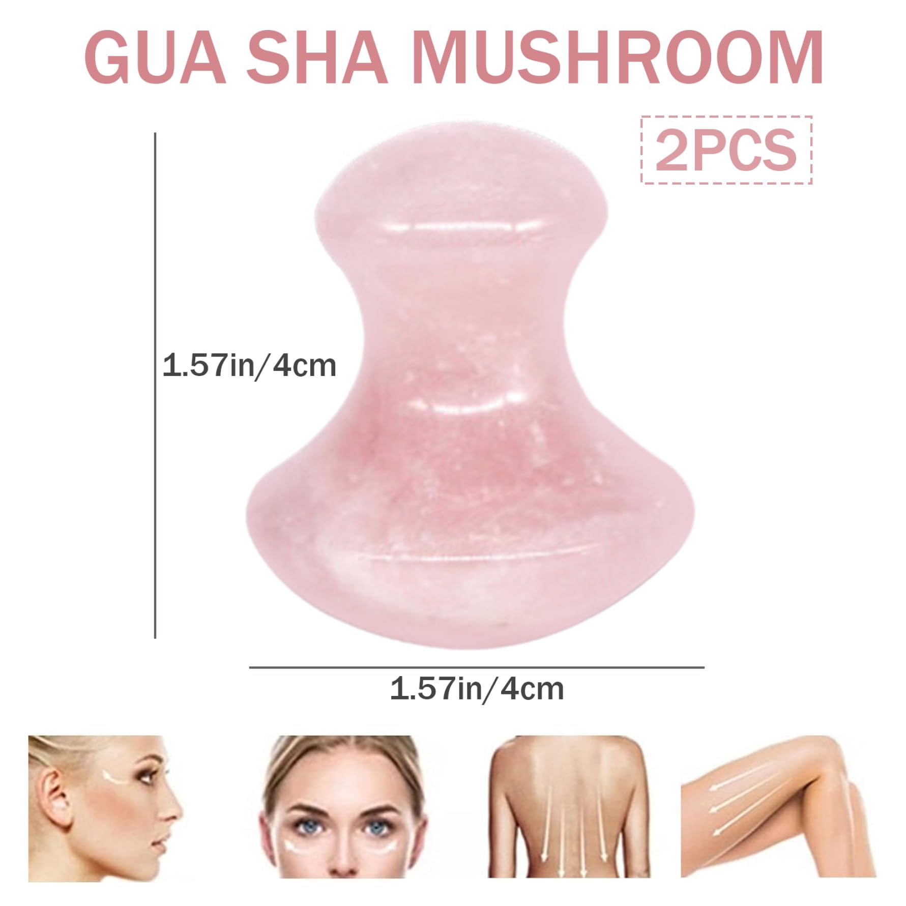 2 pièces rouleau de jade pour le visage en forme de champignon soins la peau Gua Sha outils pour le visage lisse à bords ronds SPA Rose Quartz rouleau outil massage pour soulager les.