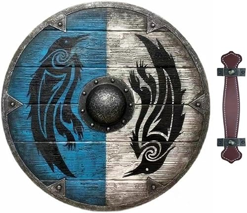 Miniatura 3 de pulunto Escudo vikingo medieval de madera hecho a mano escudo listo para batalla hecho a mano pintado a mano 157 pulgadas