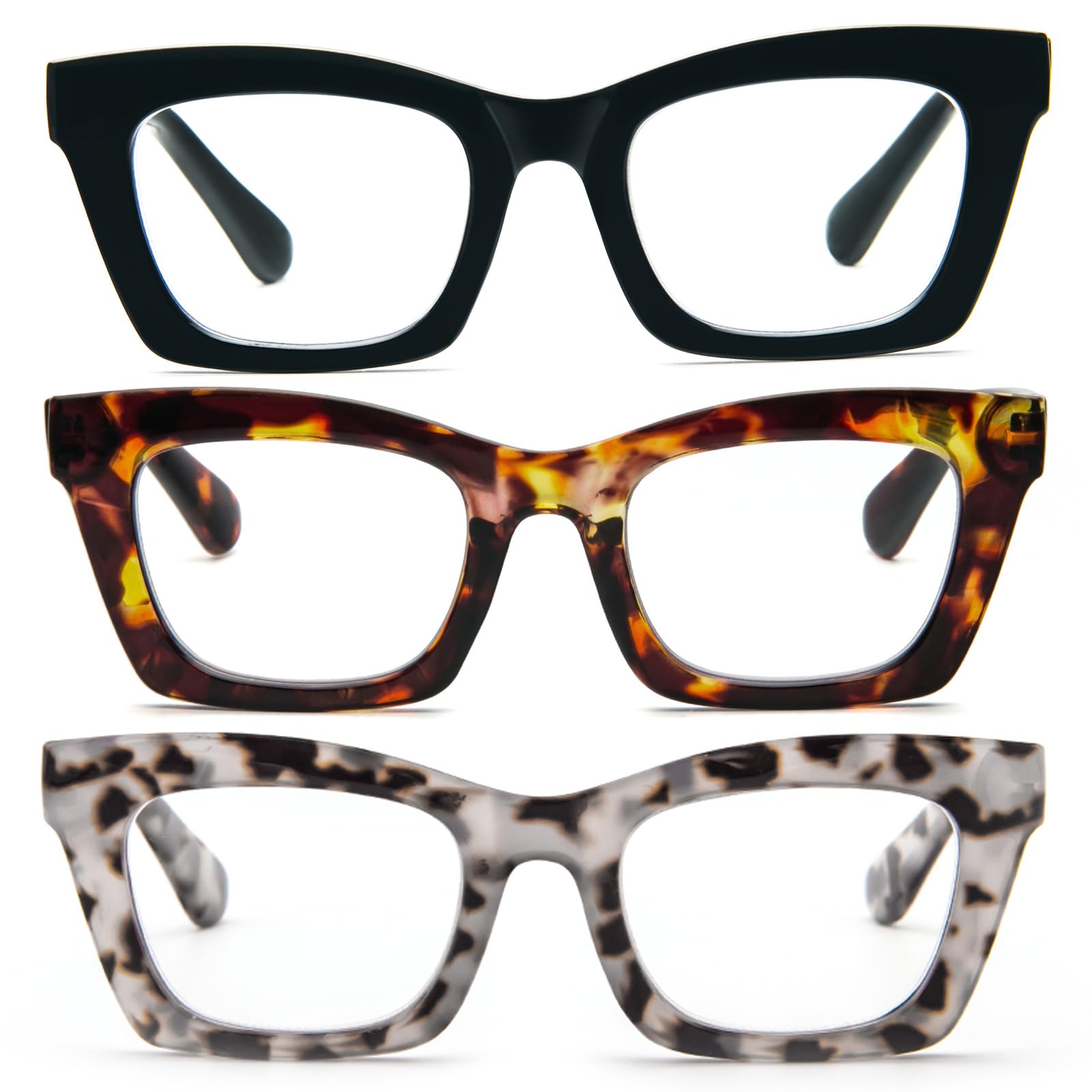 KoKoBin 3 Pack Oprah Style Reading Glasses for Women Blue Light Blocking, Cute Oversized Square Computer Readers Spring Hinge — view 8