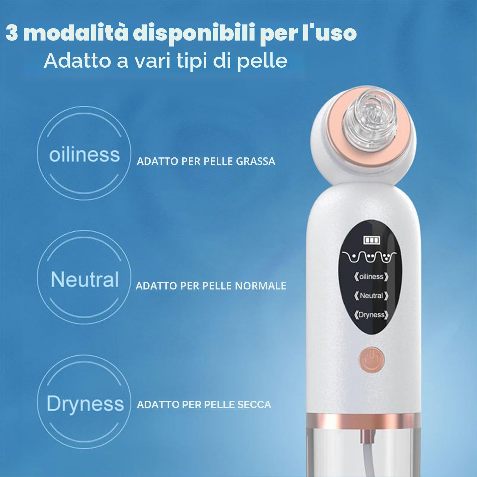 Aspiratore Punti Neri Professionale, Blackhead Remover Vacuum, Pulitore per i punti neri con 6 testine di aspirazione sostituibili per brufoli sottovuoto per la pulizia del viso, acne