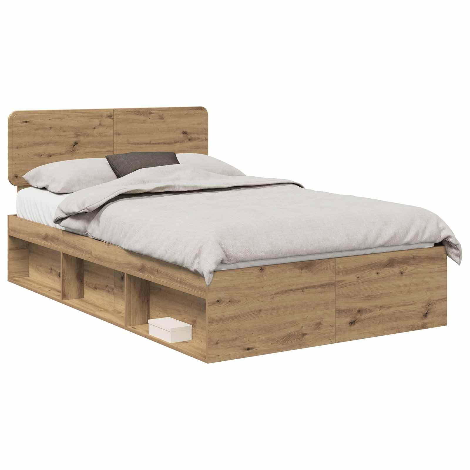 vidaXL Bed Frame Artisian Oak 135 x 190 cm Solid Pine Wood, Stylish Rectangular Bed Frame, Modern Bedroom Design, Durable Solid Pine, Engineered Wood, Comfortable Sleeping
