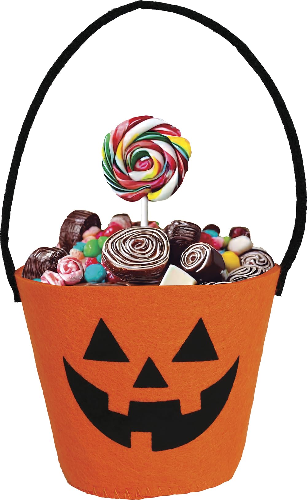 FIESTAS GUIRCA | Orange Felt Pumpkin Candy Bucket (13x10 cm) - Accessory for Trick or Treat and Halloween Decoration - Ideal for Horror Parties and Celebrations - Orange