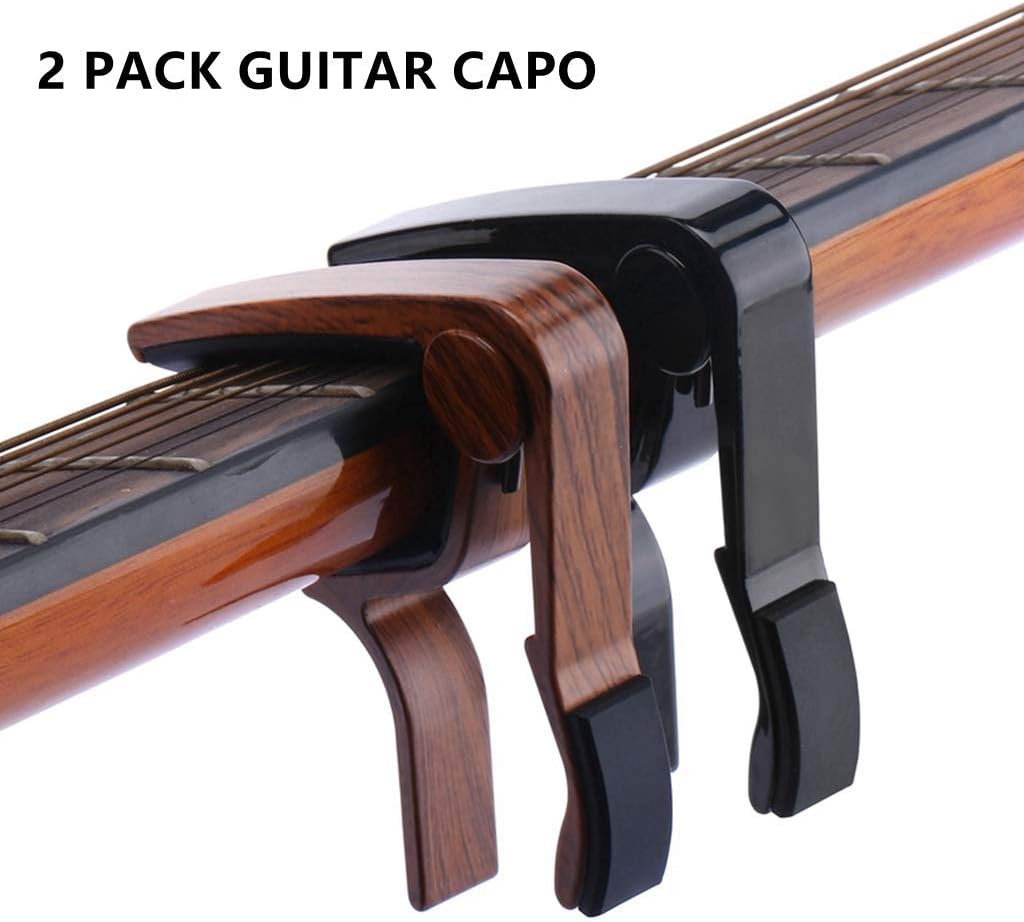 MOREYES Guitar Capo 2 Pack, Guitar Capos for Acoustic and Electric Guitar, Ukelele, Bass, Banjo with Guitar Picks(1Rosewood+1 Black)