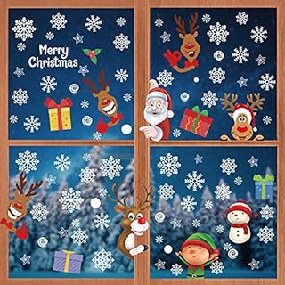 GonLei 160pcs Christmas Windows Clings Snowflake Holiday Party Stickers Santa Peeping at Elk Elf Reusable Xmas Window Clings Double Sides Winter Holidays Christmas Window Dwarf Sticker