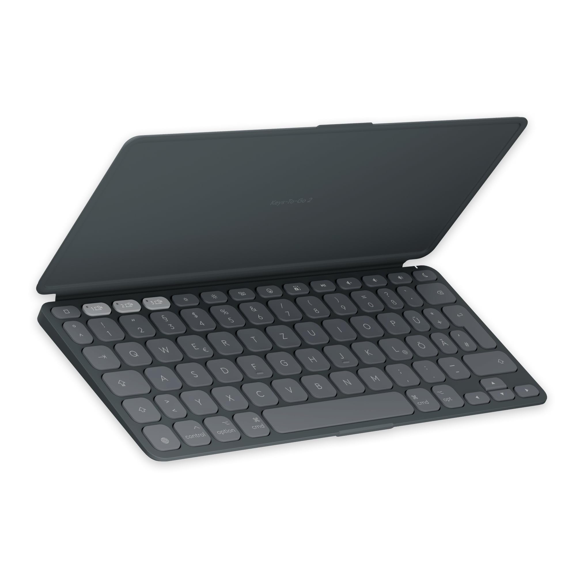 Logitech Keys-to-Go 2, Mobile kabellose Tastatur für iPad mit integriertem Schutzcover, schlanke und kompakte, für iPad, iPhone, Mac und Apple TV, einfacher Gerätewechsel, DEU QWERTZ-Layout - Grau