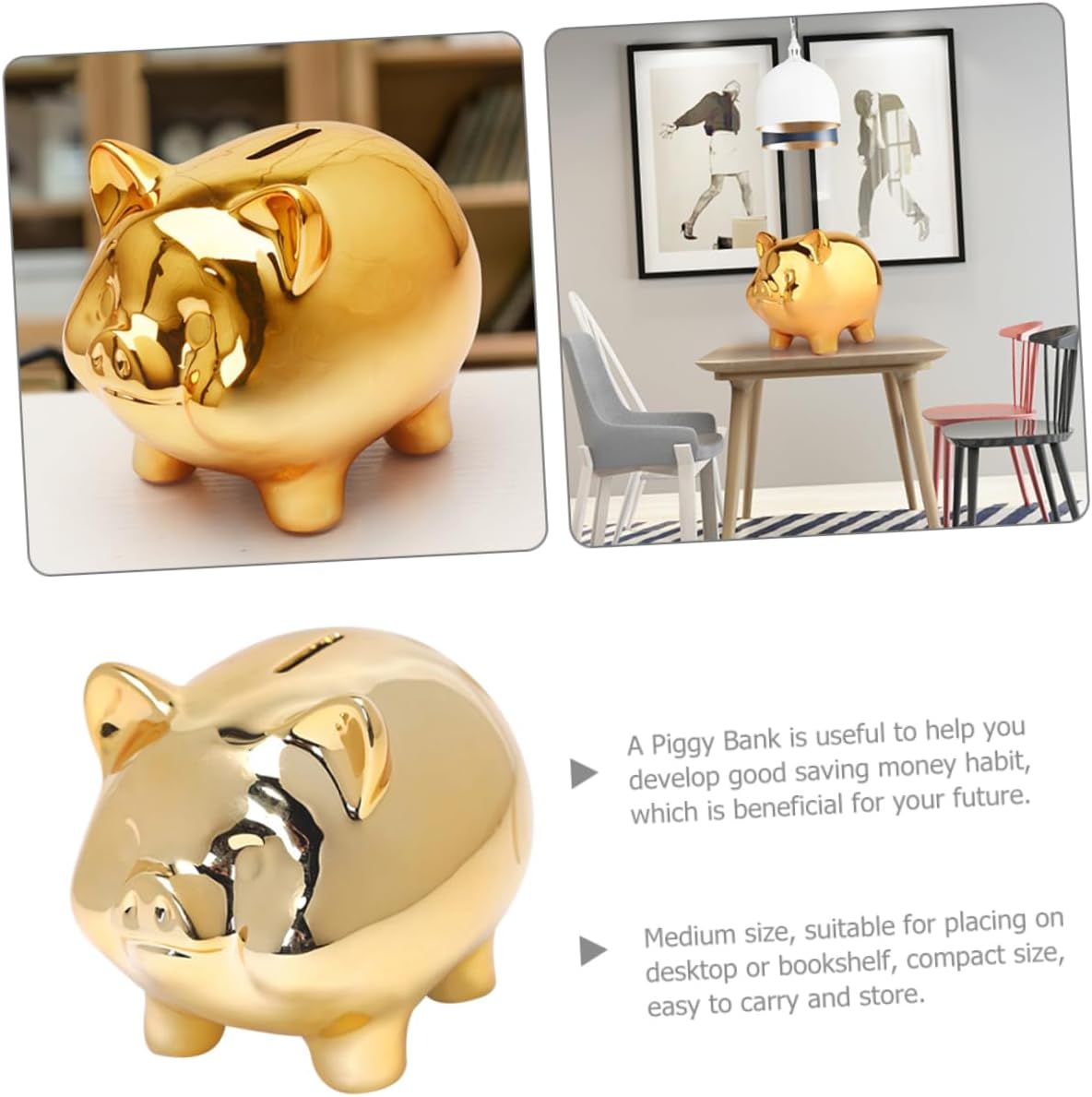 Ceramic Piggy Bank Cute Golden Pig Money Saving Box Compact Coin Bank for Home Decoration and 5.7 Inch Durable Savings Jar