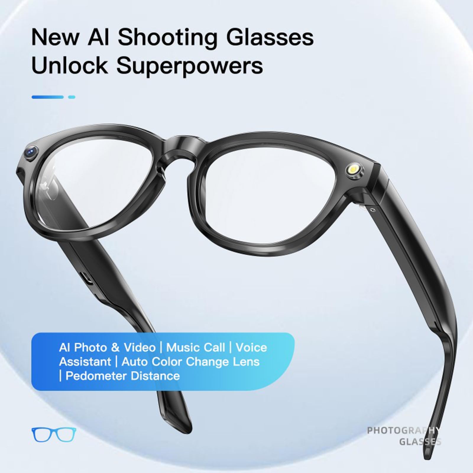 Lunettes Connectées IA,Bluetooth Avec Caméra Hd 200 W,Photo Et VidéO Ia,Assistant Vocal,Verres Photochromiques,Synchronisation Des Applications,éCoute De Musique Et Appels En Toute Simplicité !