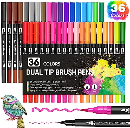 Image of Corslet 36 Colors Dual Tip Colored Brush Pens Art Marker Set Fine Point Calligraphy Markers for Artists Pen Set Journal Pens for Adult Coloring Books Alchol Markers Set (Set of 36)