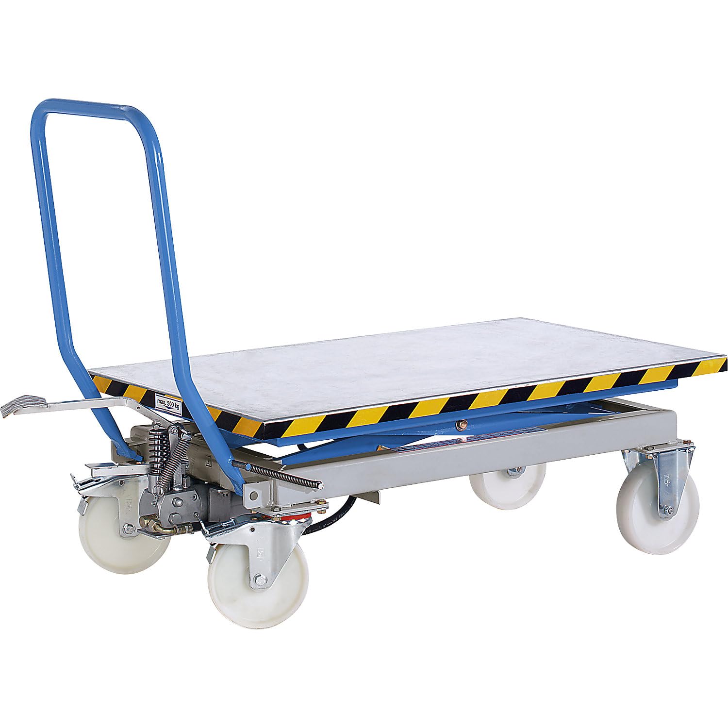 eurokraft pro | Scherenhubtischwagen | Tragfähigkeit 1000 kg, Hub manuell, Hubbereich 460 - 1070 mm, Elastikräder