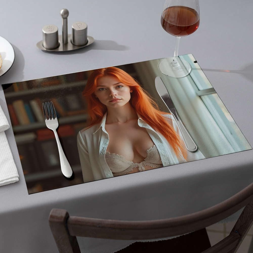 Lot de 6 sets de table cuisine motif femme cheveux rouges