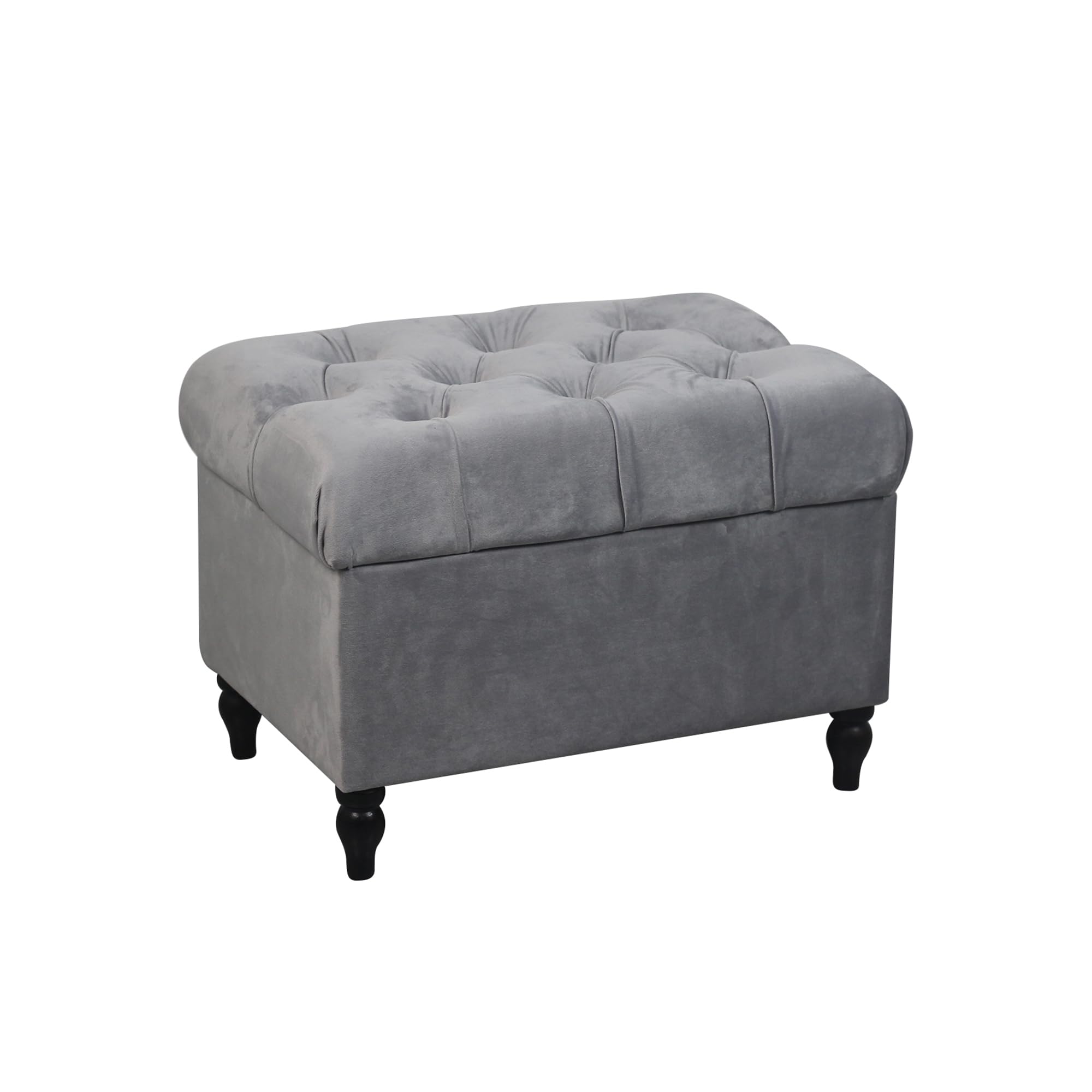 Home Harmony Genasis Velvet Storage Ottoman Bench Rectangular Ottoman with Flip Top,Rustic Look Legs Modern Footrest Ottomans Foot Stool for Bedroom Living Room hallway (Silver)