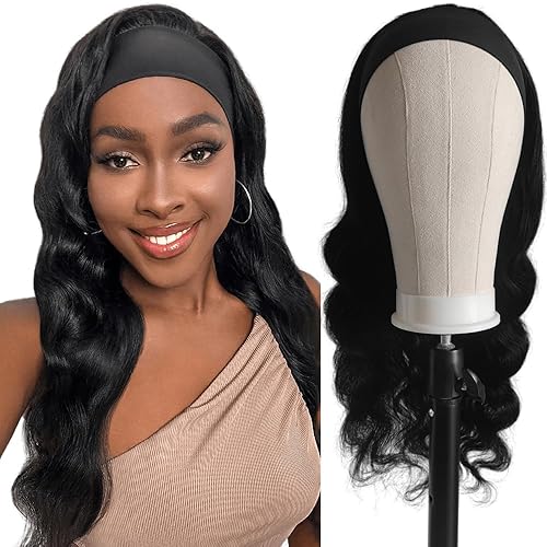 Peluca de cabello humano brasileño ondulado con diadema, pelucas de cabello humano sin pegamento, pelucas con diadema para mujeres negras, pelucas