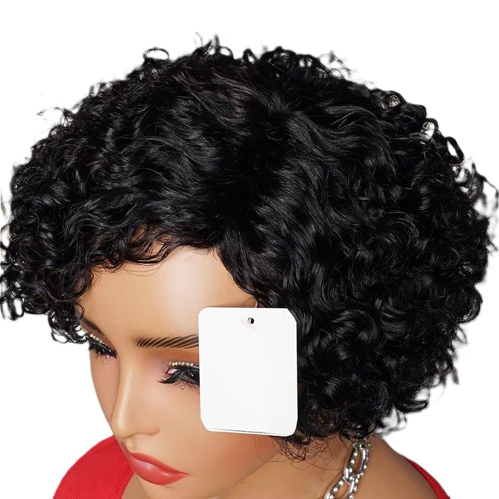 Haarpflege 6 Zoll Kurze Lockige Perücke Aus 100% Echthaar Ohne Kleber Für Damen | Braun